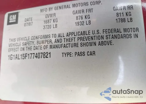 2007 Chevrolet Cobalt Lt из США, поврежденный, VIN 1G1AL15F177407821